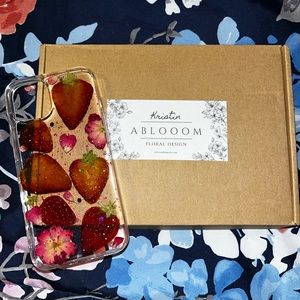 Clear Case with Dried Strawberry and Flower Design for iPhone 13